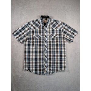 Rafter C Cowboy Mens Blue Plaid Short Sleeve Pearl Snap Western Shirt L
